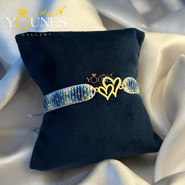 دستبند میوکی آبی دوقلب طلا